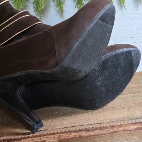 Size 8.5 De Blossom Collection Brown Gold Buckle Ankle Booties High Heels Shoes - Picture 5 of 16